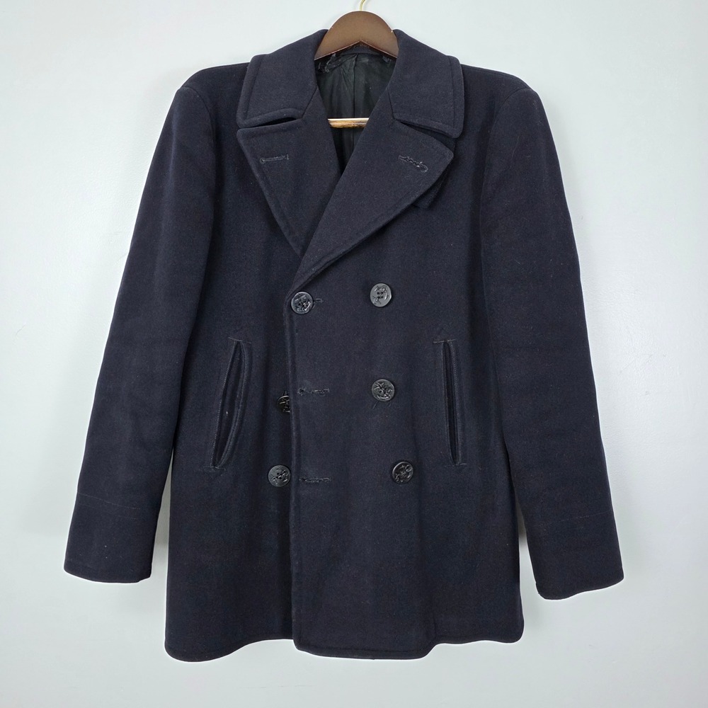 US Naval Clothing Depot Mens Navy Pea Coat Double Breasted Jacket Corduroy Wool